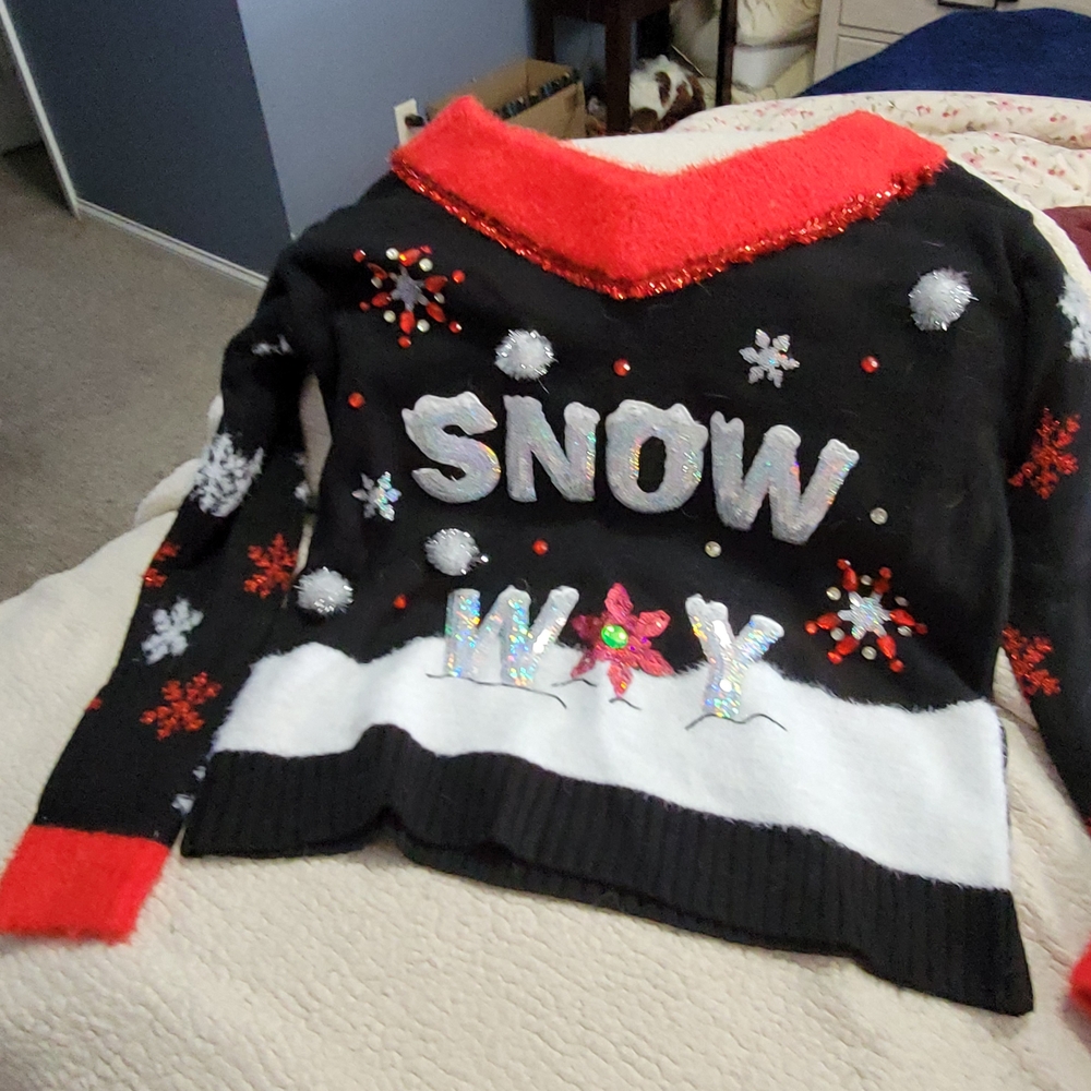 Holiday Time Black and Red Snowy Sweater